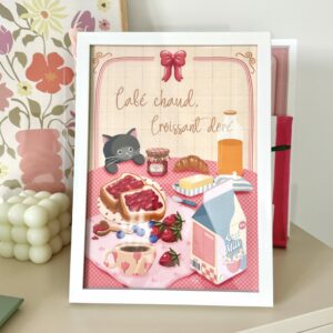 Affiche Café chaud, Croissant doré